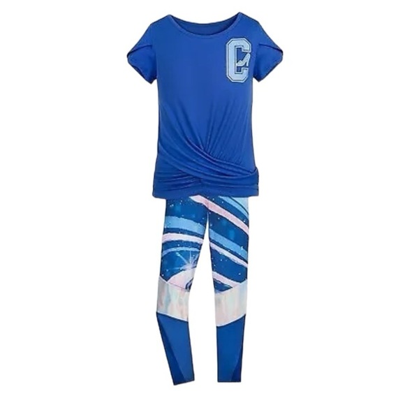 Disney Cinderella Athletic Outfit 7/8 NEW Blue Shirt Pants ILY Blue White - Picture 1 of 3